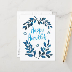 Happy Hanukkah Botanical Watercolor Feiertagspostkarte