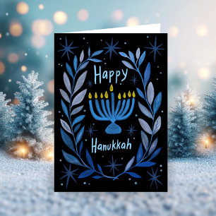 Happy Hanukkah Botanische Menorah Wasserfarbe Feiertagskarte
