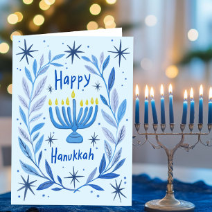 Happy Hanukkah Botanische Menorah Wasserfarbe Feiertagskarte