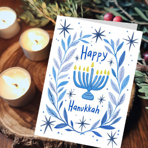 Happy Hanukkah Botanische Menorah Wasserfarbe Feiertagskarte
