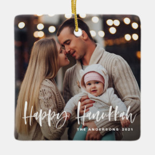 Happy Hanukkah Brush Lettering Multi Photo Keramikornament