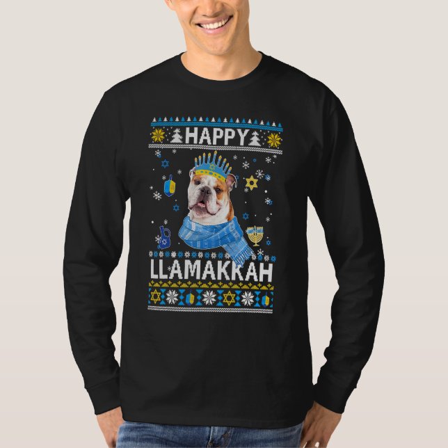 Happy Hanukkah Bulldog Ugly Sweater Christmas Paj T-Shirt (Vorderseite)