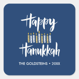 Happy Hanukkah Candles blau gelben Sonderurlaub Quadratischer Aufkleber