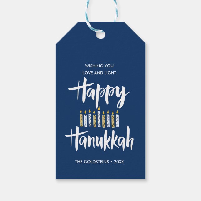 Happy Hanukkah Candles Blue Sonderferien Geschenkanhänger (Vorderseite)