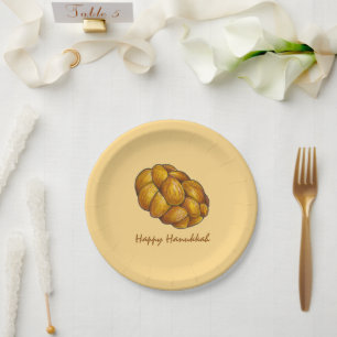 Happy Hanukkah Chanukah Challah Brot Loaf Pappteller