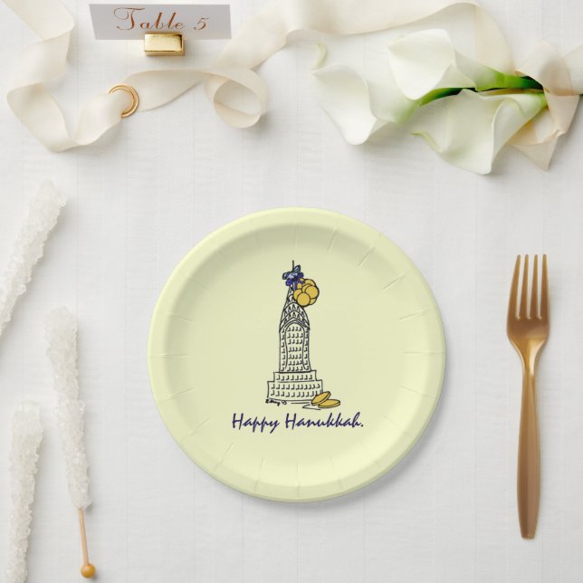 Happy Hanukkah Chanukah Gelt NYC Skycraper Pappteller (Hochzeit)