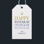 Happy Hanukkah Chanukah Holiday Gift Tags Geschenkanhänger<br><div class="desc">Imitate simulierte Goldfolien-Design ist in diesem Design integriert. Personalisieren Sie den benutzerdefinierten Text oben. Weitere Koordinationsgegenstände finden Sie in unserer Sammlung "Happy Hanukka Chanukah".</div>