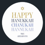 Happy Hanukkah Chanukah Holiday Round Sticker<br><div class="desc">Imitate simulierte Goldfolien-Design ist in diesem Design integriert. Personalisieren Sie den benutzerdefinierten Text oben. Weitere Koordinationsgegenstände finden Sie in unserer Sammlung "Happy Hanukka Chanukah".</div>
