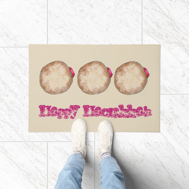 Happy Hanukkah Chanukah Jelly Donut Doughnut Food Fußmatte (Indoor)