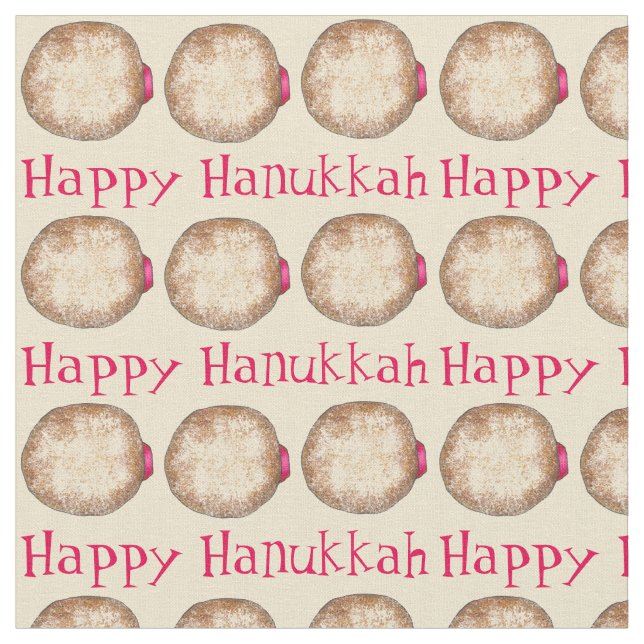 Happy Hanukkah Chanukah Jelly Donut Sufganiyah Stoff (Nahaufnahme)