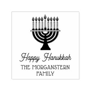 Happy Hanukkah Chanukah Lit Menorah Familienname Permastempel