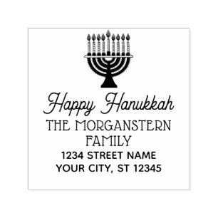 Happy Hanukkah Chanukah Lit Menorah Name Adresse Permastempel