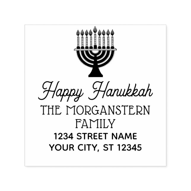 Happy Hanukkah Chanukah Lit Menorah Name Adresse Permastempel (Design)