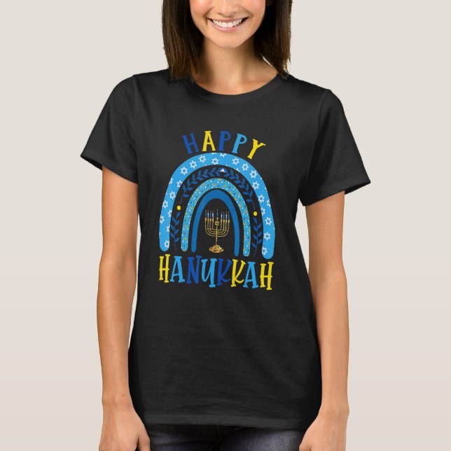 Happy Hanukkah Chanukah Rainbow Menorah Jewish Hol T-Shirt (Vorderseite)