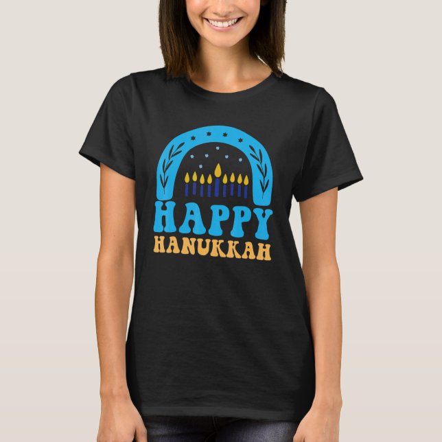 Happy Hanukkah Chanukah Rainbow Menorah Jewish Hol T-Shirt (Vorderseite)