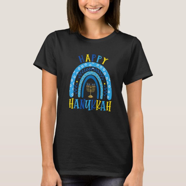 Happy Hanukkah Chanukah Rainbow Menorah Jewish Hol T-Shirt (Vorderseite)