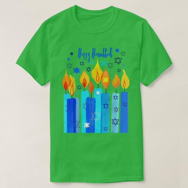 Happy Hanukkah Chanukkah Stern von David Menorah J T-Shirt (Design vorne)
