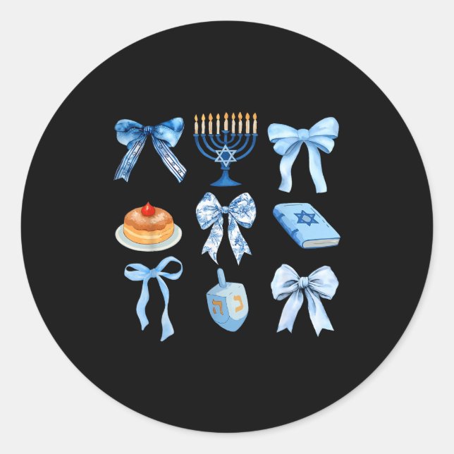 Happy Hanukkah Coquette Bow Chanukah Jewish Women  Runder Aufkleber (Vorderseite)