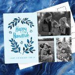Happy Hanukkah CUSTOM 3 FOTO Urlaub Postkarte<br><div class="desc">Hoffe, dass Ihnen dieses Ferien-Design gefällt. Fügen Sie Ihre eigenen Fotos und Text zu der Vorderseite, indem Sie auf "Personalisieren Sie diese Vorlage" klicken. Stellen Sie sicher, dass Sie Ihre Fotos unter der "Gruppe", die den weißen Rahmen erstellt, arrangieren. Alles ist einstellbar. Fügen Sie auch Text auf der Rückseite hinzu...</div>