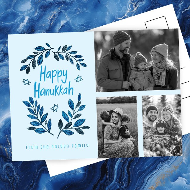 Happy Hanukkah CUSTOM 3 FOTO Urlaub Postkarte (Happy Hanukkah CUSTOM 3 PHOTOS Holiday Postcard
)