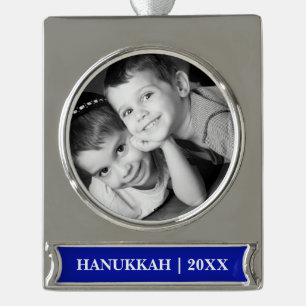 Happy Hanukkah. Custom Foto Hanukkah Banner-Ornament Silber