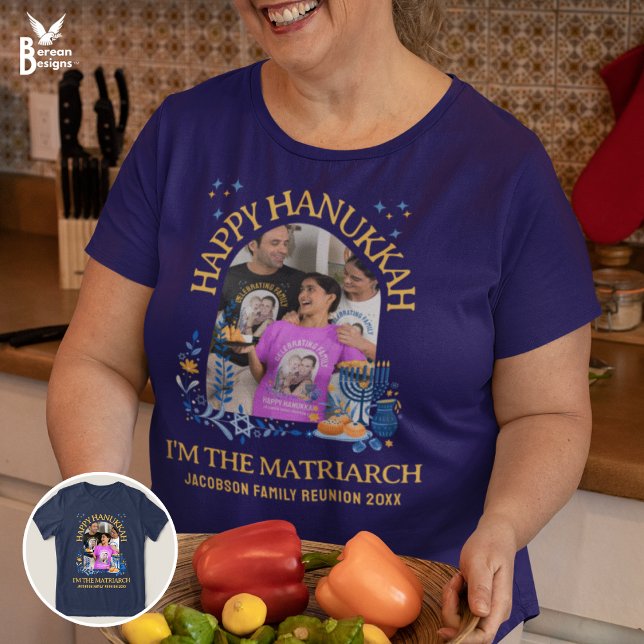 HAPPY HANUKKAH Custom Foto MATRIARCH Tri-Blend Shirt (Fun I'M THE MATRIARCH Hanukkah Family Reunion tees. Also matching shirts, party supplies and gifts)