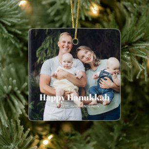 Happy Hanukkah Custom Foto Text Moderne Streifen Keramikornament