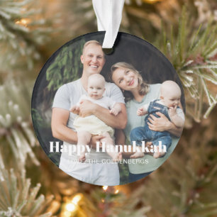Happy Hanukkah Custom Foto Text Moderne Streifen Ornament
