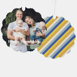 Happy Hanukkah Custom Foto Text Moderne Streifen Ornament Karte