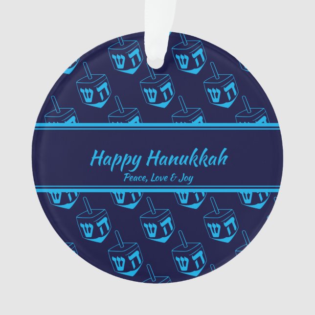 HAPPY HANUKKAH Customized Dreidel Blue Cyan Ornament (Vorderseite)