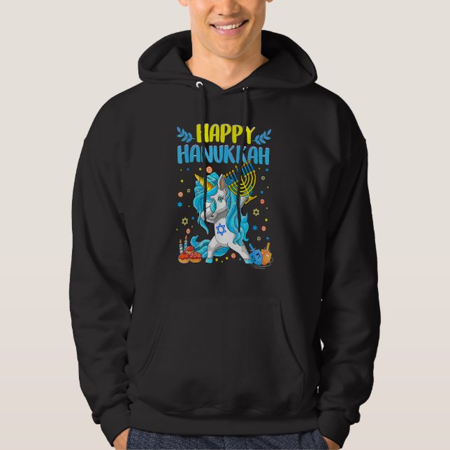 Happy Hanukkah Dabbing Jewish Unicorn Kids Chanuka Hoodie (Vorderseite)