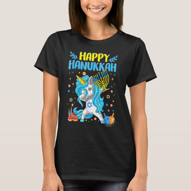 Happy Hanukkah Dabbing Jewish Unicorn Kids Chanuka T-Shirt (Vorderseite)