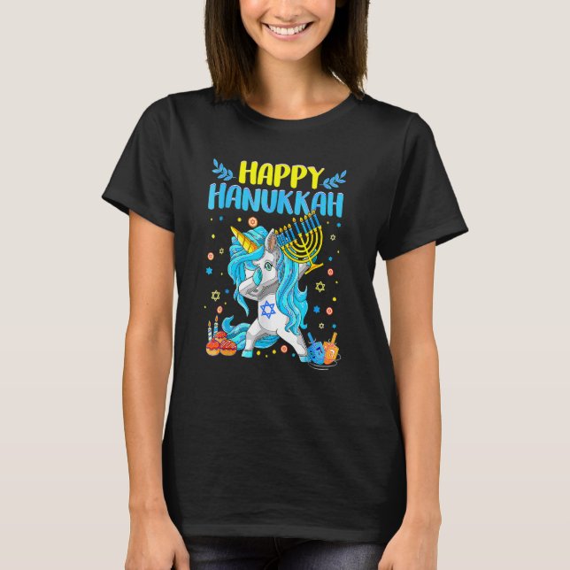 Happy Hanukkah Dabbing Jewish Unicorn Kids Chanuka T-Shirt (Vorderseite)