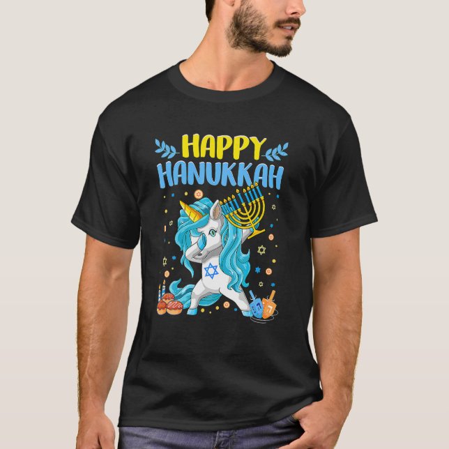 Happy Hanukkah Dabbing Jüdisches Einhorn Kinder T-Shirt (Vorderseite)