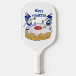 Happy Hanukkah Dancing Dreidels auf Doughnut Pickleball Schläger