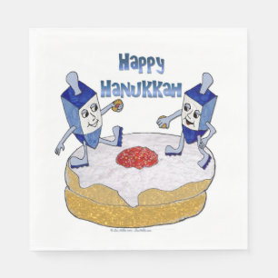 Happy Hanukkah Dancing Dreidels Doughnut Napkins Serviette