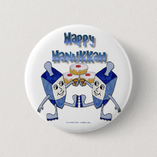 Happy Hanukkah Dancing Dreidels Jelly Doughnut Button
