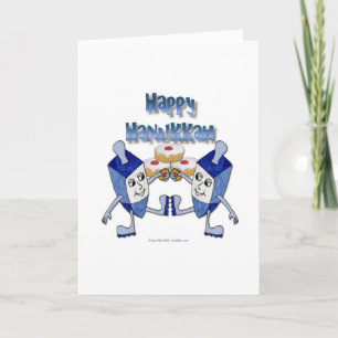 Happy Hanukkah Dancing Dreidels Jelly Doughnut Feiertagskarte
