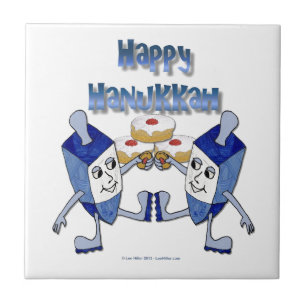 Happy Hanukkah Dancing Dreidels Jelly Doughnut Fliese