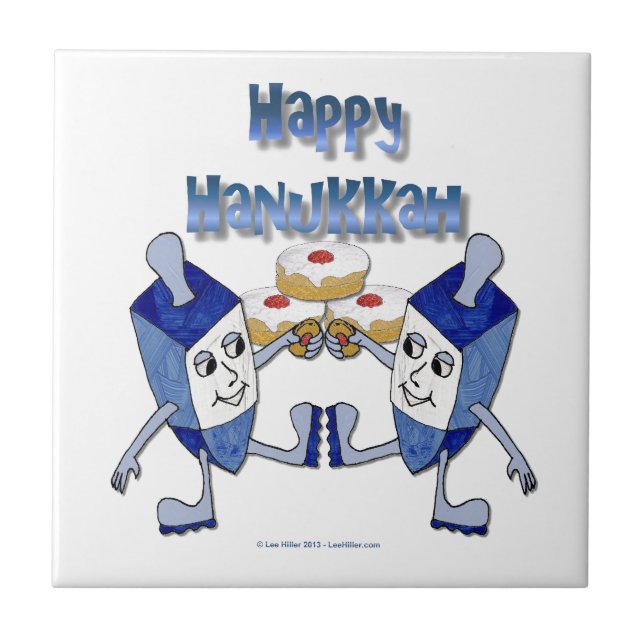 Happy Hanukkah Dancing Dreidels Jelly Doughnut Fliese (Vorderseite)
