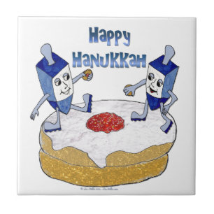 Happy Hanukkah Dancing Dreidels Jelly Doughnut Fliese