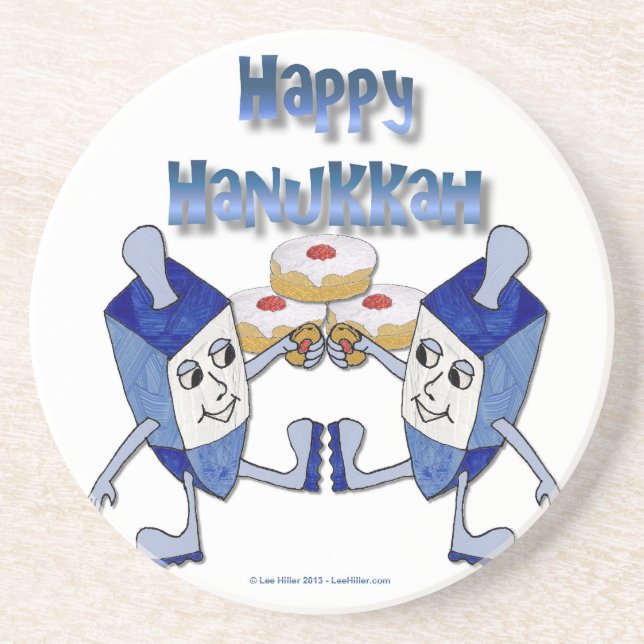 Happy Hanukkah Dancing Dreidels Jelly Doughnut Getränkeuntersetzer (Vorne)