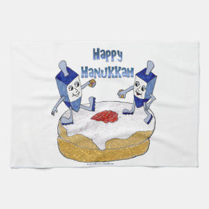 Happy Hanukkah Dancing Dreidels Jelly Doughnut Handtuch