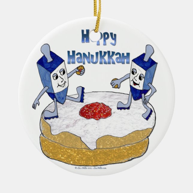Happy Hanukkah Dancing Dreidels Jelly Doughnut Keramikornament (Vorne)