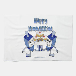 Happy Hanukkah Dancing Dreidels Jelly Doughnut Küchentuch