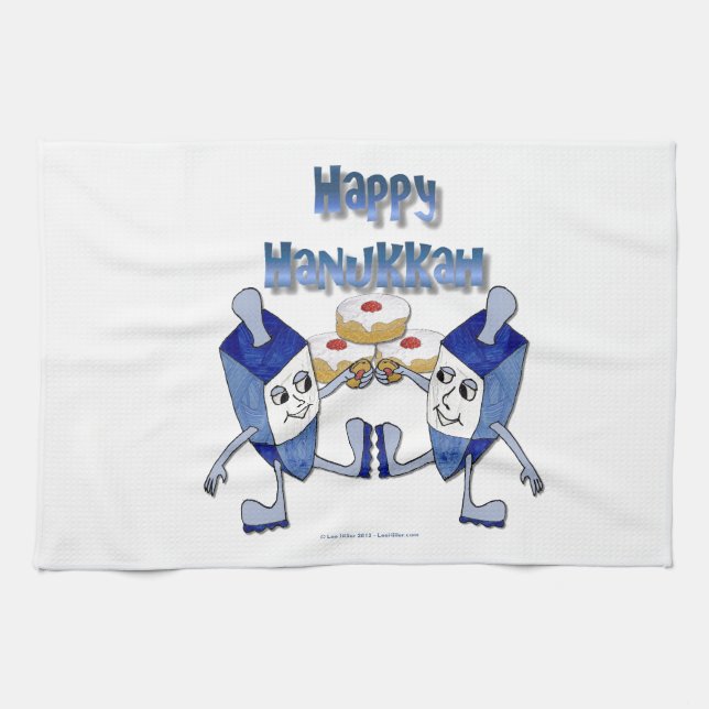 Happy Hanukkah Dancing Dreidels Jelly Doughnut Küchentuch (Horizontal)