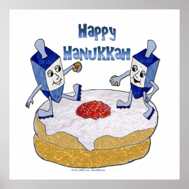 Happy Hanukkah Dancing Dreidels Jelly Doughnut Poster (Vorne)