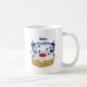 Happy Hanukkah Dancing Dreidels Jelly Doughnut Tasse