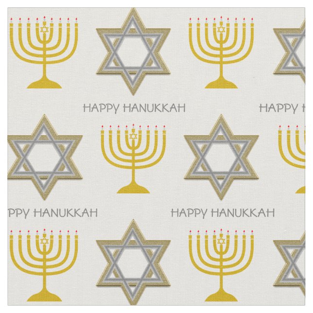HAPPY HANUKKAH | Davidstern | Menorah Stoff (Nahaufnahme)