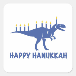 Happy Hanukkah Dinosaur Menorah Candle Quadratischer Aufkleber